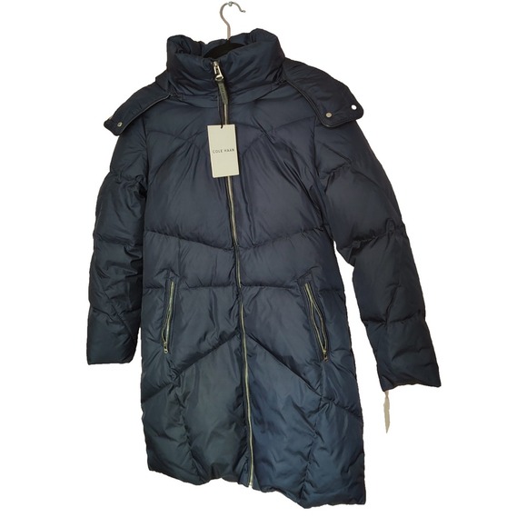 Cole Haan Signature Women Navy Hooded Down Quilted Feather Puffer Coat S NWT‎ - Picture 3 of 15